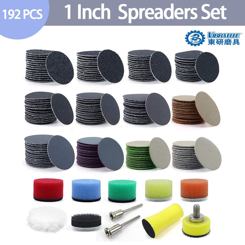 กระดาษทรายเปียกและแห้ง 1 นิ้ว 192 ชิ้น Hook และ Loop Sanding Discs พร้อม 1/8" Shank Backing Pad,แผ่นขัดและแผ่นอินเทอร์เฟซ