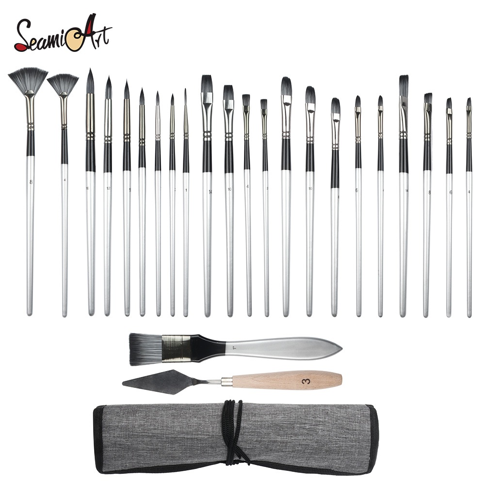 Seamiart 24 ชิ้นรูปร่างที่แตกต่างกัน Sliver ภาพวาดสีเทาชุดแปรงสําหรับ Gouache สีน้ําภาพวาดสีน้ํามันอุปกรณ์ศิลปะเครื่องเขียน
