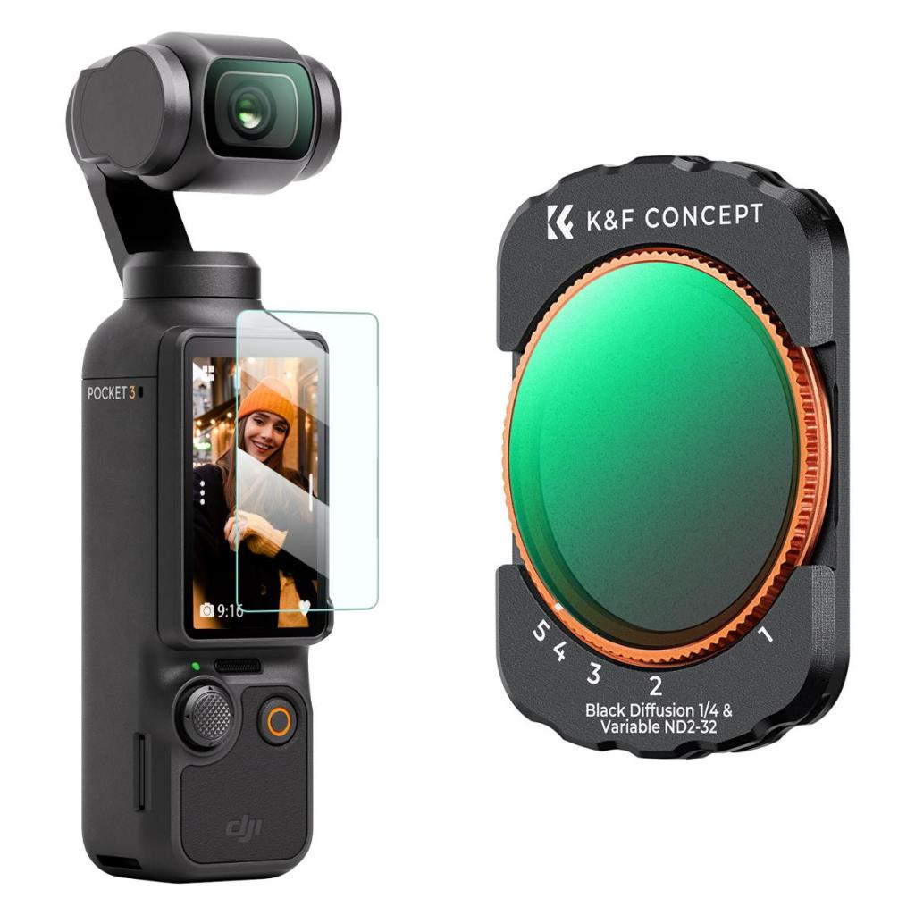 K&f Concept 2-in-1 Magnetic Filter Black Mist 1/4 & Variable ND2-ND32 (1 ถึง 5 หยุด) สําหรับ DJI Osmo Pocket 3,Multi-Coated/HD Optical Glass/Gimbal Compatible