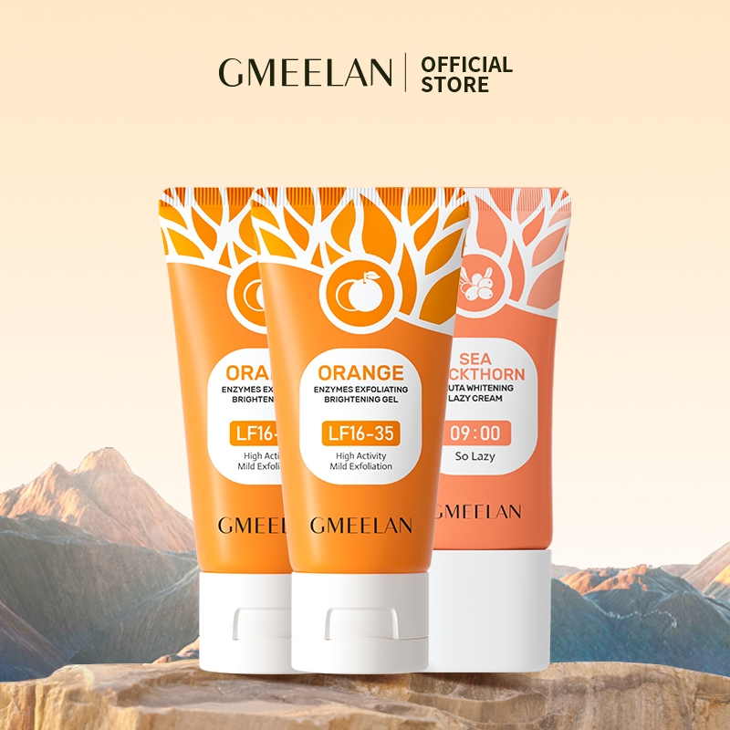 Gmeelan ซีบัคธอร์น กลูต้า ไวท์เทนนิ่ง เลซี่ ครีม 30g เจลผลัดเซลล์ผิวด้วยเอนไซม์สีส้ม 50g*2