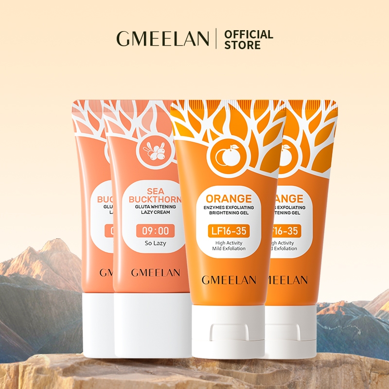 Gmeelan ซีบัคธอร์น กลูต้า ไวท์เทนนิ่ง เลซี่ ครีม 30g*2 เจลผลัดเซลล์ผิวด้วยเอนไซม์สีส้ม 50g*2
