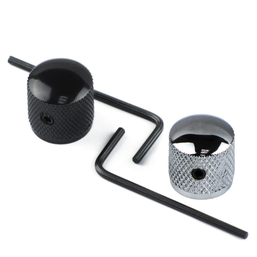 หนีไป 2ชิ้นกีตาร์เบสลูกบิดโดมลูกบิดโลหะปรับระดับเสียงปุ่มควบคุมด้วยประแจ,เงิน/สีดํา