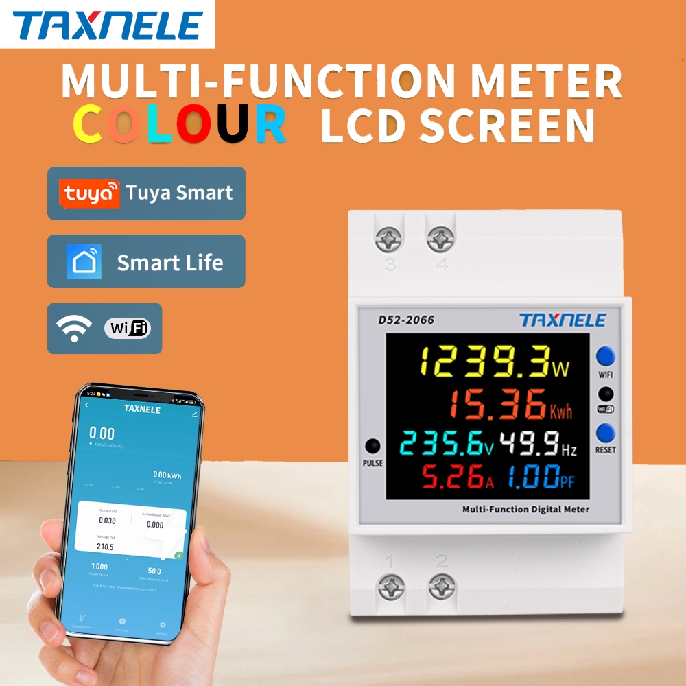 Taxnele TUYA WiFi Remote Monitor 6IN1 AC 110V 220V 100A แรงดันไฟฟ้า Power Factor KWH ไฟฟ้าพลังงานควา