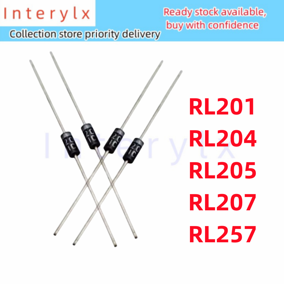 10-100pcs/lot RL201 RL204 RL205 RL207 RL255 RL256 RL257 In-line DO-15 Shoteky Rectifier ไดโอด