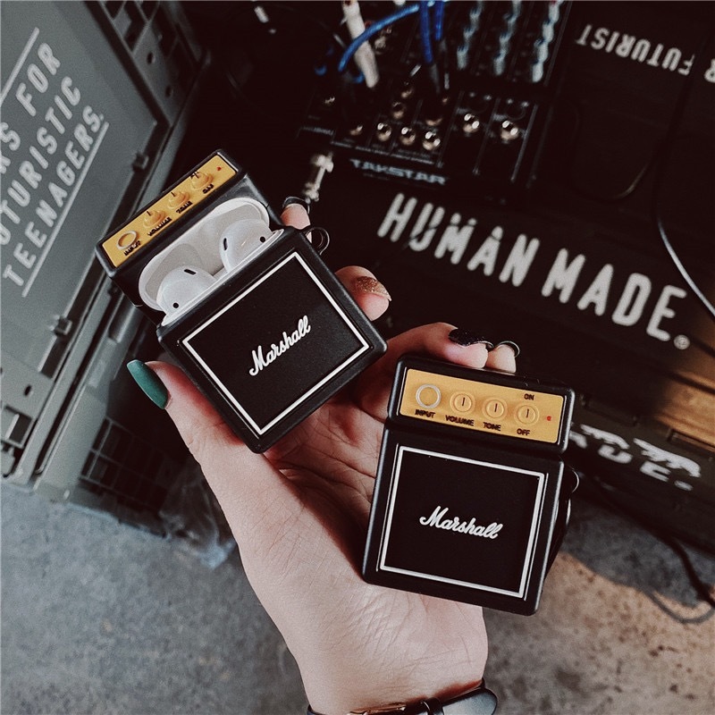 Creative 3D Marshall Sound หูฟังสําหรับ AirPods 1 2 Pro 2 หูฟังป้องกันกรณีไร้สายบลูทูธหูฟังชาร์จซิลิโคนนุ่ม Shock Mount แหวนฝาครอบ