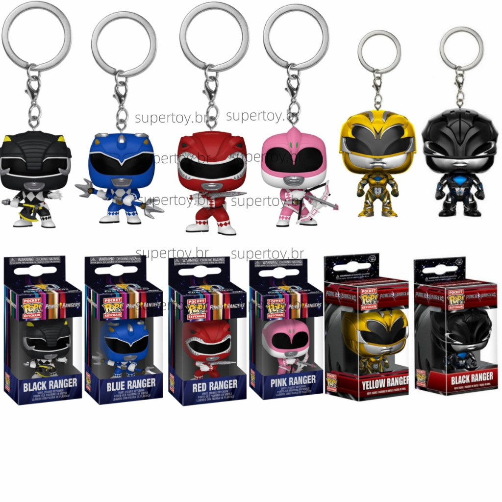 Funko Pop! พวงกุญแจ Tomy Morphin Power Rangers 30th Anniversary - Red Ranger Pink Ranger สีฟ ้ า สีดํา สีเหลือง