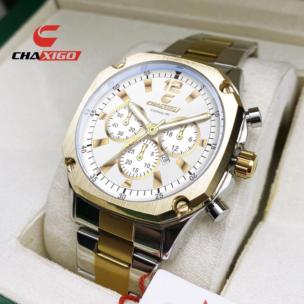 Chaxigo QUARTZ นาฬิกากันน ้ ํานาฬิกาผู ้ ชายนาฬิกาสายเหล ็ กพร ้ อมวันที ่ 157