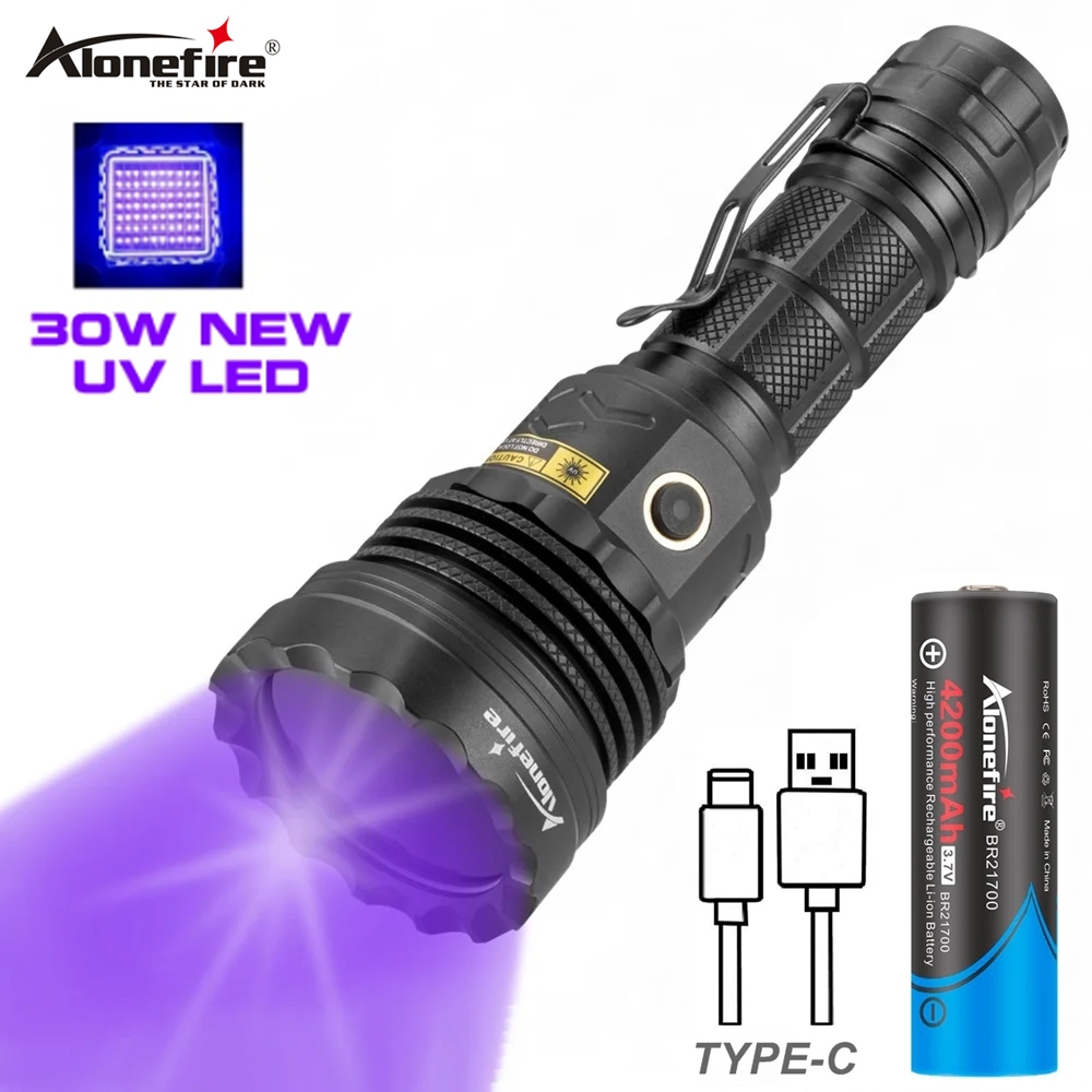 Alonefire SV52 30W UV90MIL Led 365nm UV ไฟฉาย USB ชาร์จเงินแร่สัตว์เลี้ยงคราบที่มองไม่เห็นหมึก Marker Detection แสงสีดํา