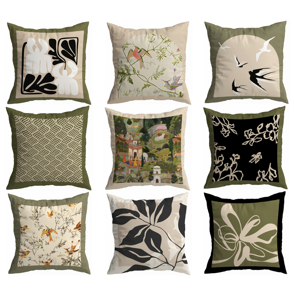 Green Retro Flower Bird Throwing Pillow case 404.40.4545.5050.6060.7070.ปลอกหมอนโซฟาบ้านตกแต่งชนบทผ้าฝ้าย.ผ้าปูที่นอนสี่เหลี่ยมเบาะเรียบครอบคลุม