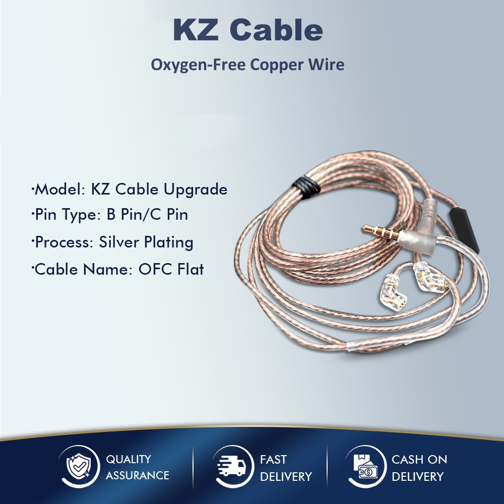Kz Original ยี่ห้อ High Purity สายทองแดงปราศจากออกซิเจน OFC 0.75 มม.Gold-Plated อัพเกรดสายหูฟัง eadset สาย