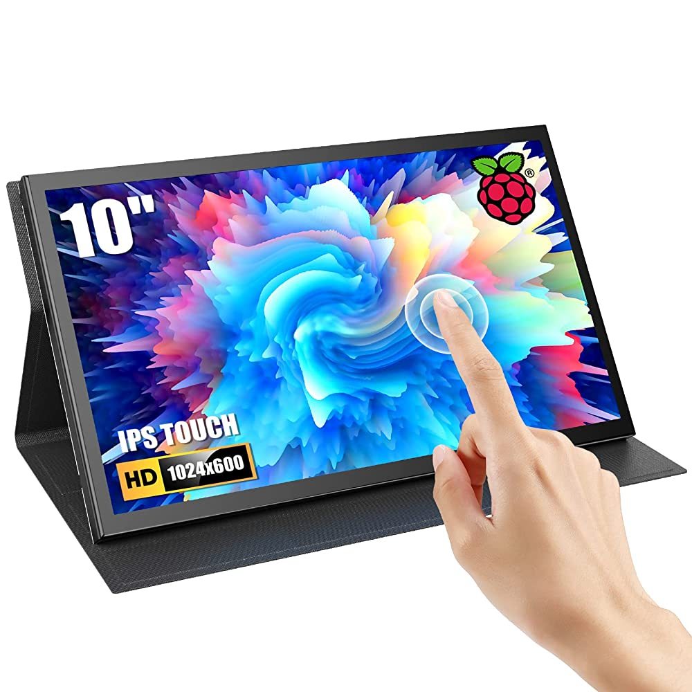 Aprotii 10 นิ้วหน้าจอ RasPi, 1024x600 IPS Capacitive Touchscreen Raspberry Pi Display, Mini HDMI Portable Monitor สําหรับแล็ปท็อป/PC/RasPi 4B/3B+/3A+ /Banana Pi/win 8/10/11