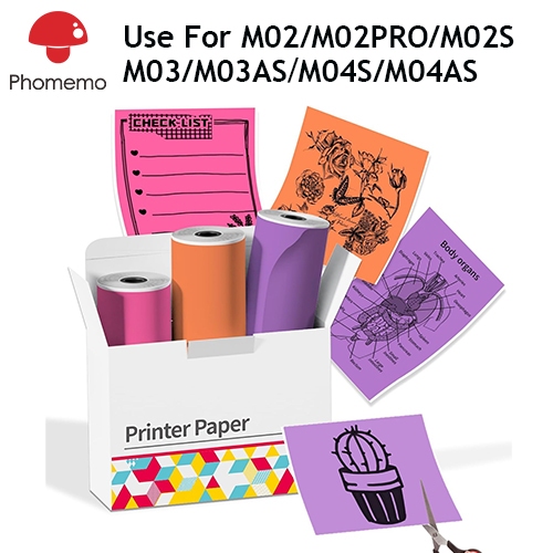Phomemo สติกเกอร์ฉลากความร้อนสี 50 มม. สำหรับเครื่องพิมพ์ฟโมโมT02/M02/M03/M04AS/241BT/M832 บรรจุ 3 ม้วนต่อกล่อง