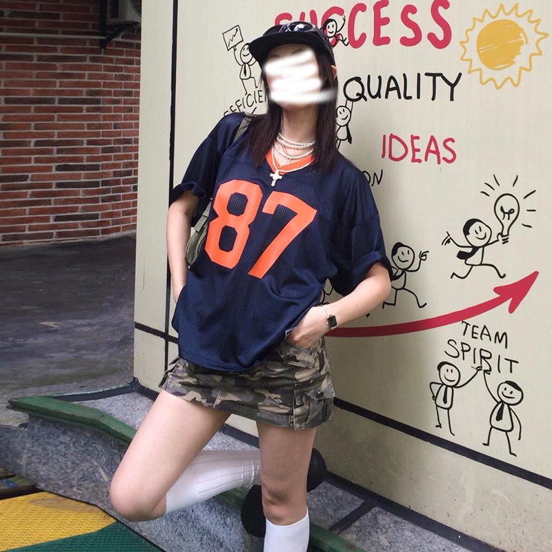 แปลก Puss Casual Cool เสื้อยืดคอกลมแขนสั้น Skinny Number อเนกประสงค์ฤดูร้อน Street บรรยากาศสไตล์แฟชั่น Lady 2024 ร้อนใหม่