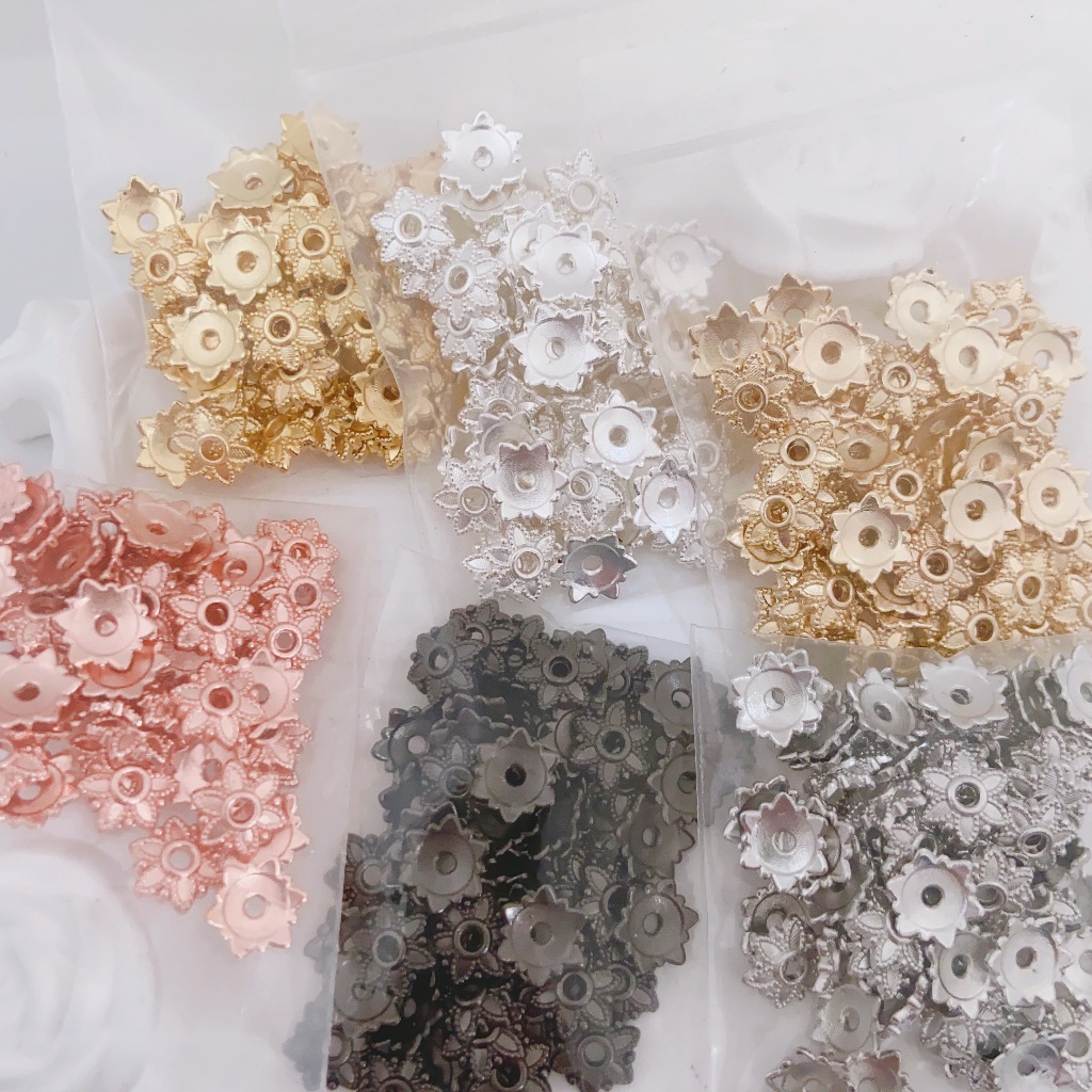A0007 [ฟรีโมโนโครม 50 ชิ้นสําหรับการสั่งซื้อมากกว่า 100 ชิ้น] อุปกรณ์เครื่องประดับ DIY 14K สีกักขังทอง-แพ็คแปดเหลี่ยม Receptacle ดอกไม้หมวกวัสดุ