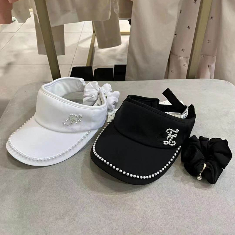 Fl หมวกกอล์ฟสุภาพสตรีกีฬากลางแจ้งหมวกป้องกันแสงแดดสีดําสีขาวหมวกมุกแฟชั่นทุกการแข่งขัน