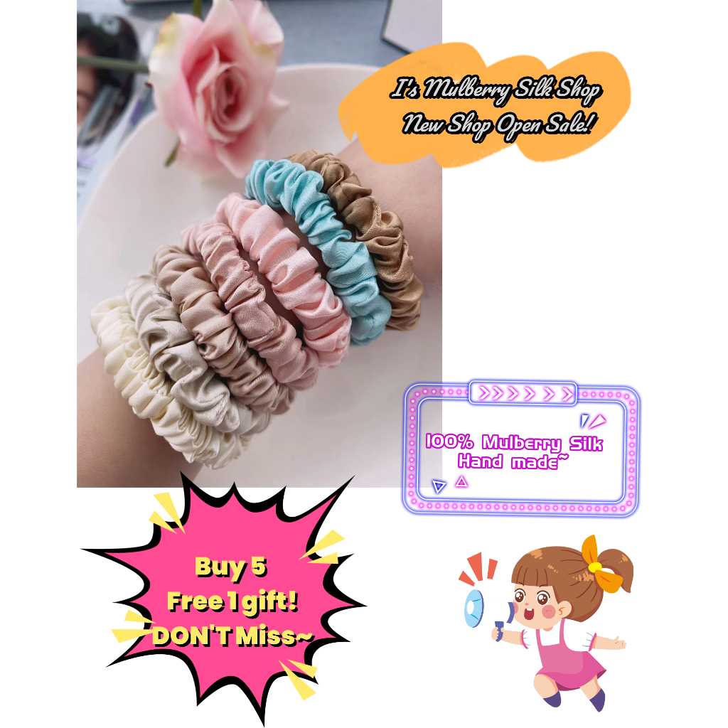 100% Mulberry SIlk Scrunchies ผู้หญิง Pure SIlk Scrunchie ผม care 19 momme 1 ซม.หญิงผม Ties