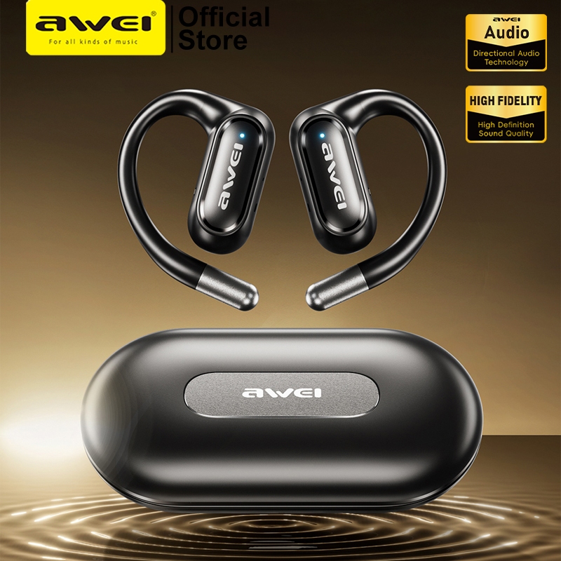Awei OWS T93 เปิดหูหูฟัง Dual Bass หูฟังไร ้ สายบลูทูธ 5.3 ซิลิโคนเหลว IPX6 กันน ้ ํากีฬาหูฟังพร ้ อมไมโครโฟน
