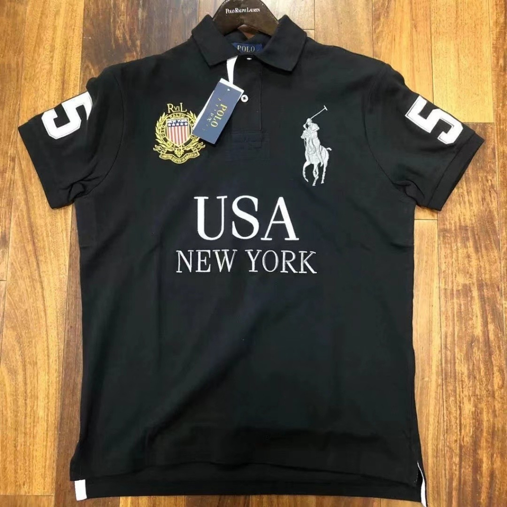 Rl Men Golf City สไตล์แขนสั้น Sasual Big Horse เย็บปักถักร้อยเสื้อโปโลผู้ชาย Top