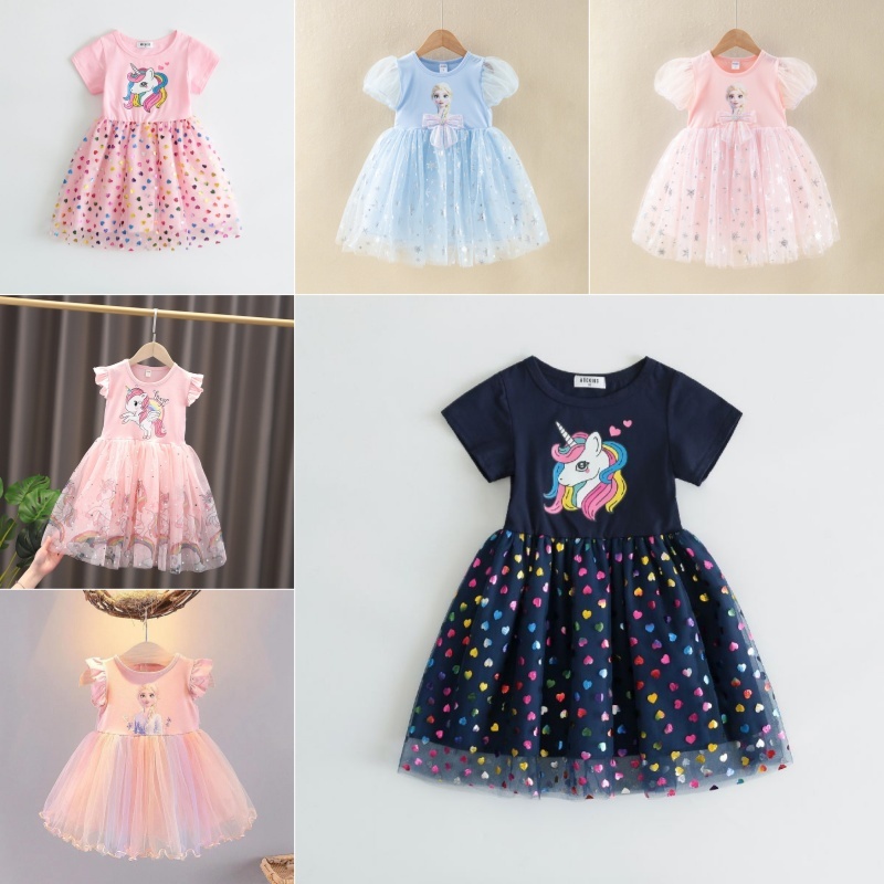 สาว Pincess ชุด 2 - 7 Tahun วันเกิด Baju Gaun Budak Perempuan ฤดูร้อนแขนกุดแฟชั่น Unicorn Tulle เด็กทุกวันเสื้อผ้า