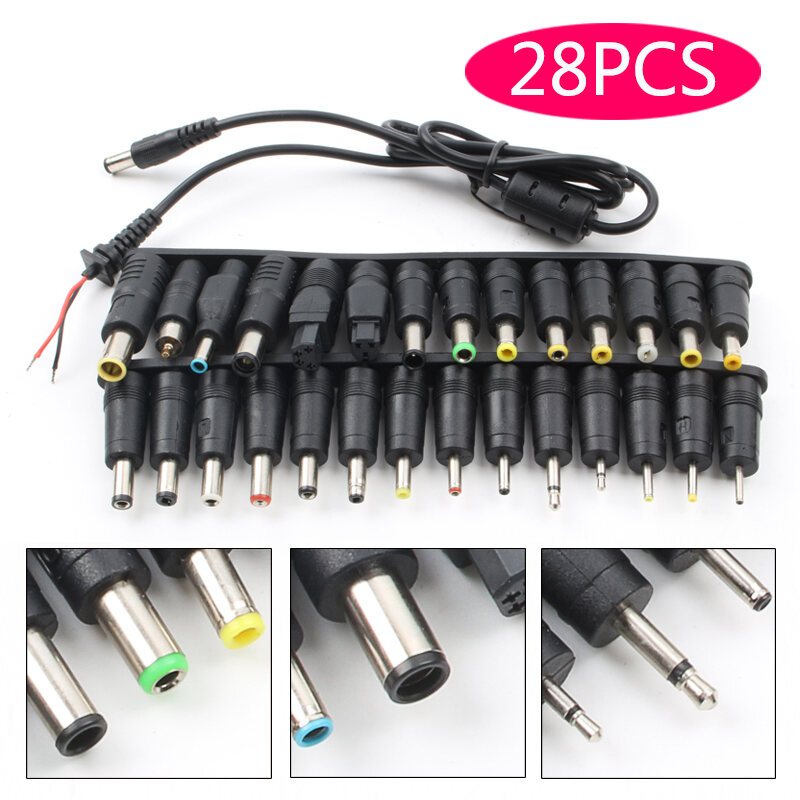 Nice-power 28pcs Universal AC DC Jack Charger Connector Plug สําหรับแล็ปท็อป/โน้ตบุ๊ค AC DC Power Adapter พร้อมสาย