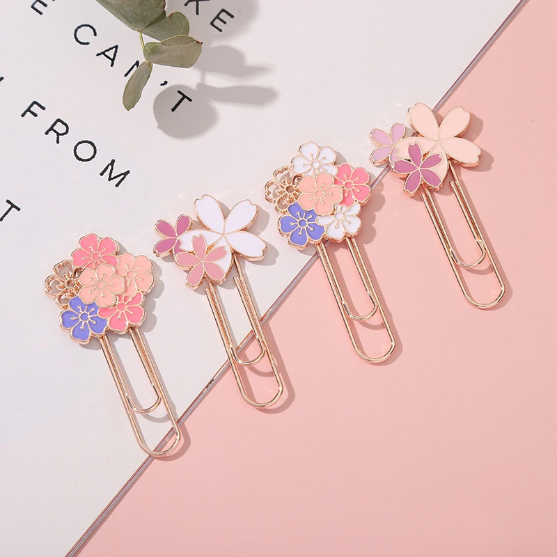 น่ารัก Cherry Blossom คลิปหนีบกระดาษประณีต Sakura ที่คั่นหนังสือโลหะหนังสือน่ารักผู้ถือหน้าเครื่องมืออ่านหนังสือเกาหลีเครื่องเขียน Office