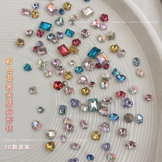 Rou Bao 30 ชิ้นเล็บ K9 ชี้ Rhinestones รูปพิเศษผสม 3-8 มม.สีสัน Super Flash เล็บแก้ว Art 3D ตกแต่ง
