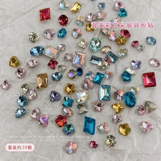 Rou Bao 30 ชิ้นเล็บ K9 ชี้ Rhinestones รูปพิเศษผสม 3-8 มม.สีสัน Super Flash เล็บแก้ว Art 3D ตกแต่ง