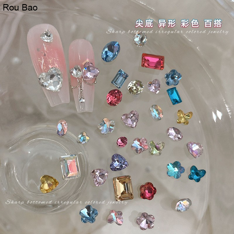 Rou Bao 30 ชิ้นเล็บ K9 ชี้ Rhinestones รูปพิเศษผสม 3-8 มม.สีสัน Super Flash เล็บแก้ว Art 3D ตกแต่ง
