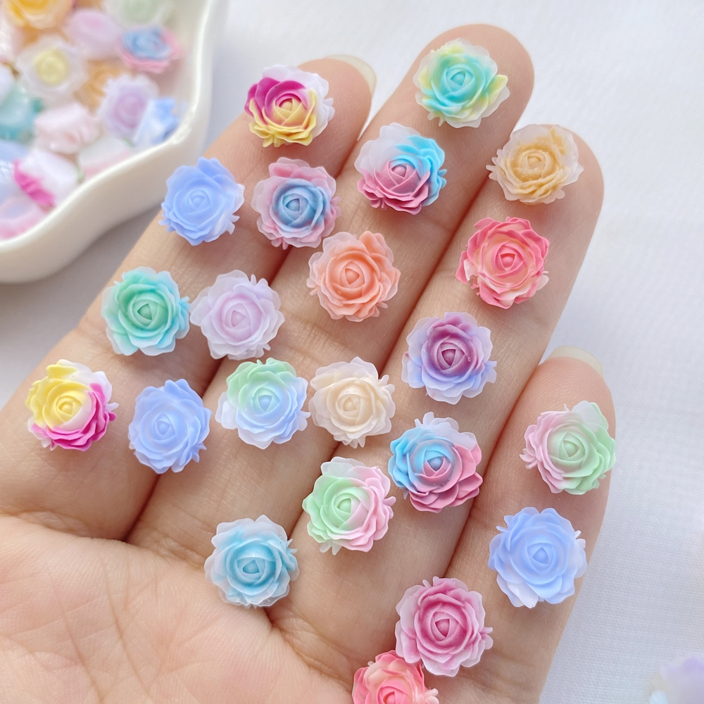 ยี่ห้อใหม่ 50 ชิ้น 3D Camellia, Rose รูปแบบเรซิ่นตกแต่งเล็บ DIY