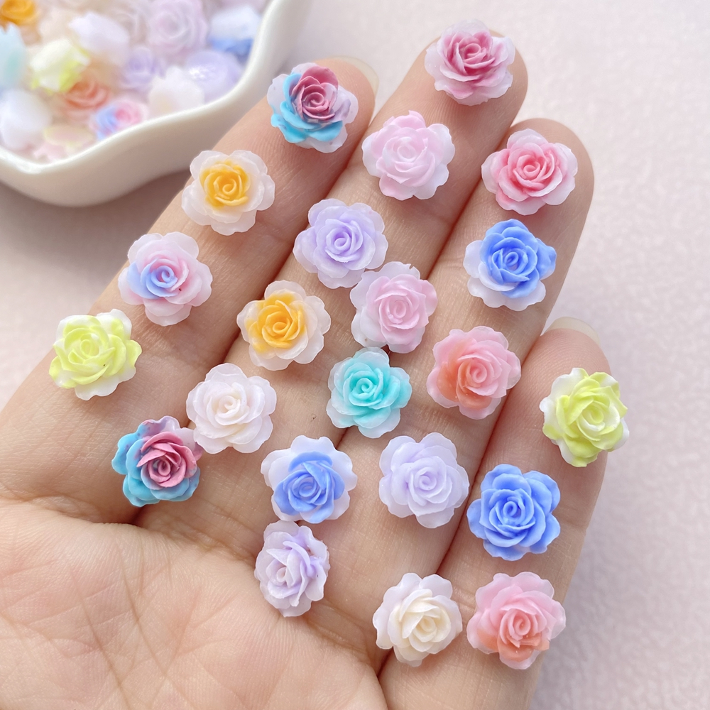 ยี่ห้อใหม่ 50 ชิ้น 3D Camellia, Rose รูปแบบเรซิ่นตกแต่งเล็บ DIY