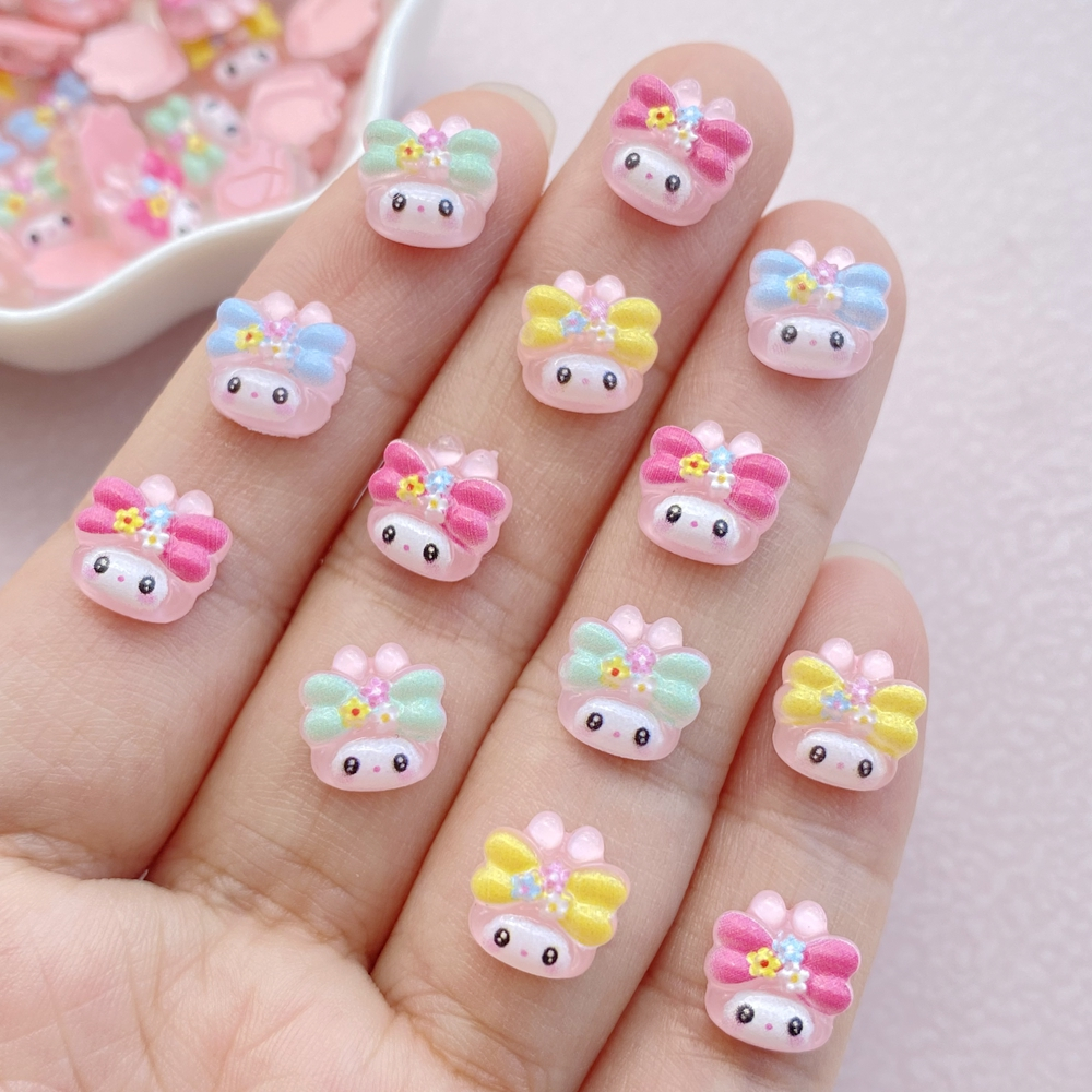 Sanrio กระเป๋าเนื้ออุปกรณ์ตกแต่งเล็บเรซิ่นการ์ตูนกระต่ายสาว 3D DIY ตกแต่งเล็บ 30 ชิ้น