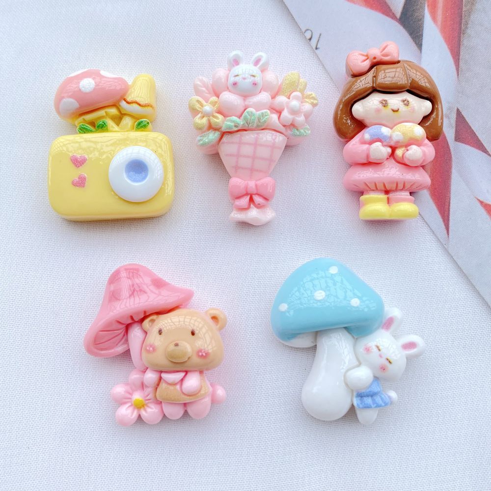 ยี่ห้อใหม่10ชิ้น/แบทช์การ์ตูนน่ารักเห็ดกระต่าย,สาว,หมีน้อย,ช่อชุดรูปปั้นเรซิ่นหัตถกรรมแบนกลับนูนรอบ