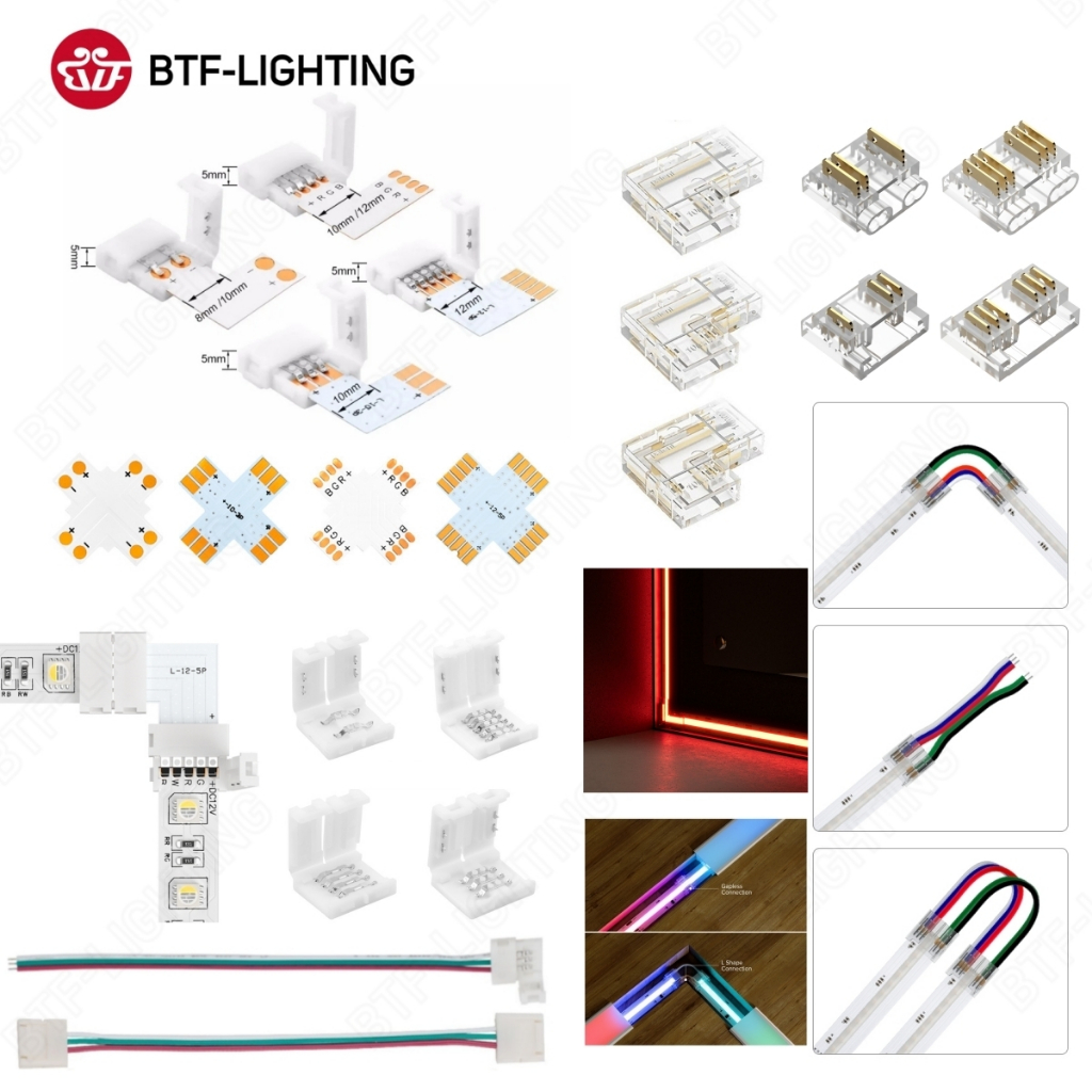 BTF-LIGHTING ขั้วต่อ SMD COB LED 5050 RGB ขั้วต่อ ชนิด L/ชนิด T/ชนิด X 2/3/4/6/5pin 4/5/8/10/12mm