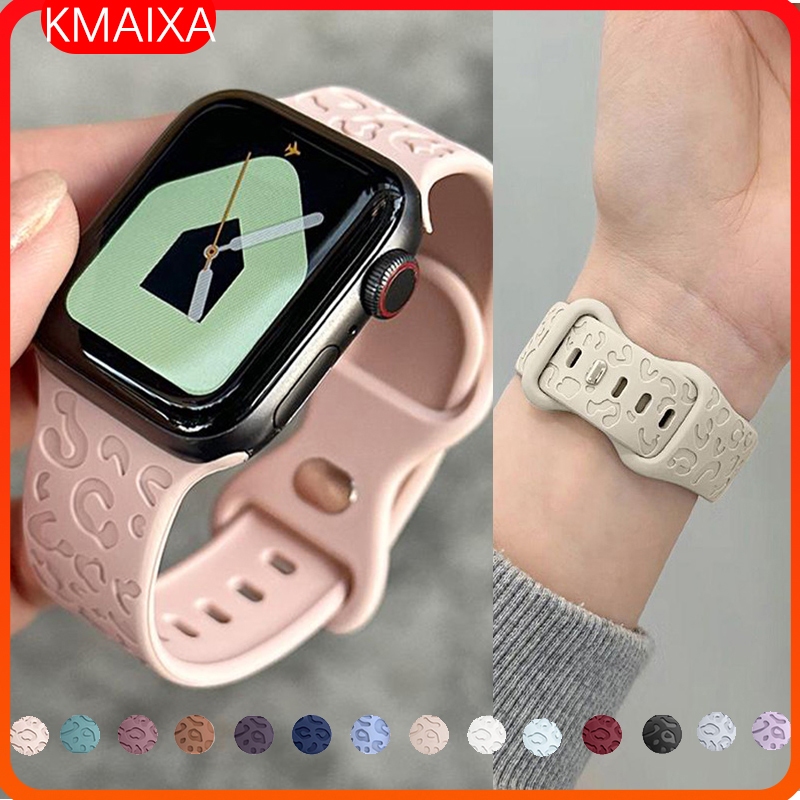 สายยางสําหรับ IWatch Series 10 9 8 Apple Watch Ultra 1 2 3 4 5 6 7 SE 49 มม.45 44 42 46 มม.41 มม.40 มม.38 มม.กีฬาซิลิโคนดอกไม้พิมพ์สมาร์ทนาฬิกา I8 Pro MaxT500 T800 Ultra