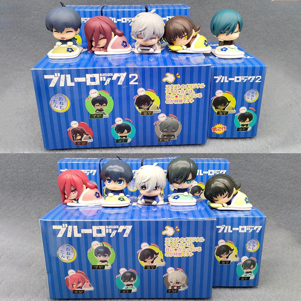 5 ชิ้น/เซ็ต 4 ซม.สีฟ้าล็อคอะนิเมะรูป Isagi Yoichi Chigiri Hyoma Bachira Meguru ฟุตบอลรุ่น Q ฟุตบอล PVC ตัวเลขการกระทําตุ๊กตาของเล่นของขวัญ