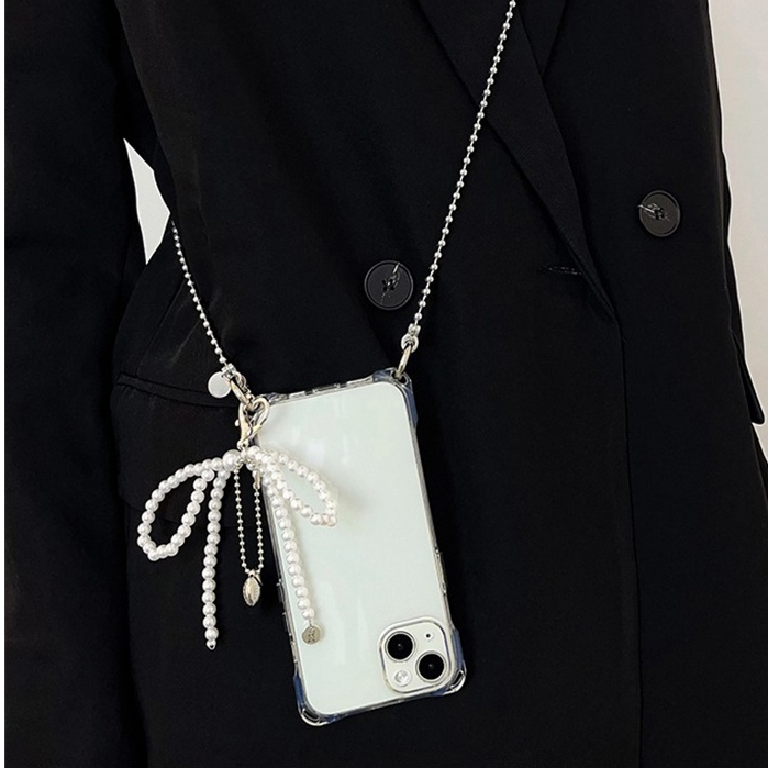 เกาหลีcrossbody Lanyardสร้อยคอสายคล้องโปร่งใสเคสโทรศัพท์สําหรับiPhone 11 12 13 14 15 Pro Maxพร้อมจี้หัวใจ