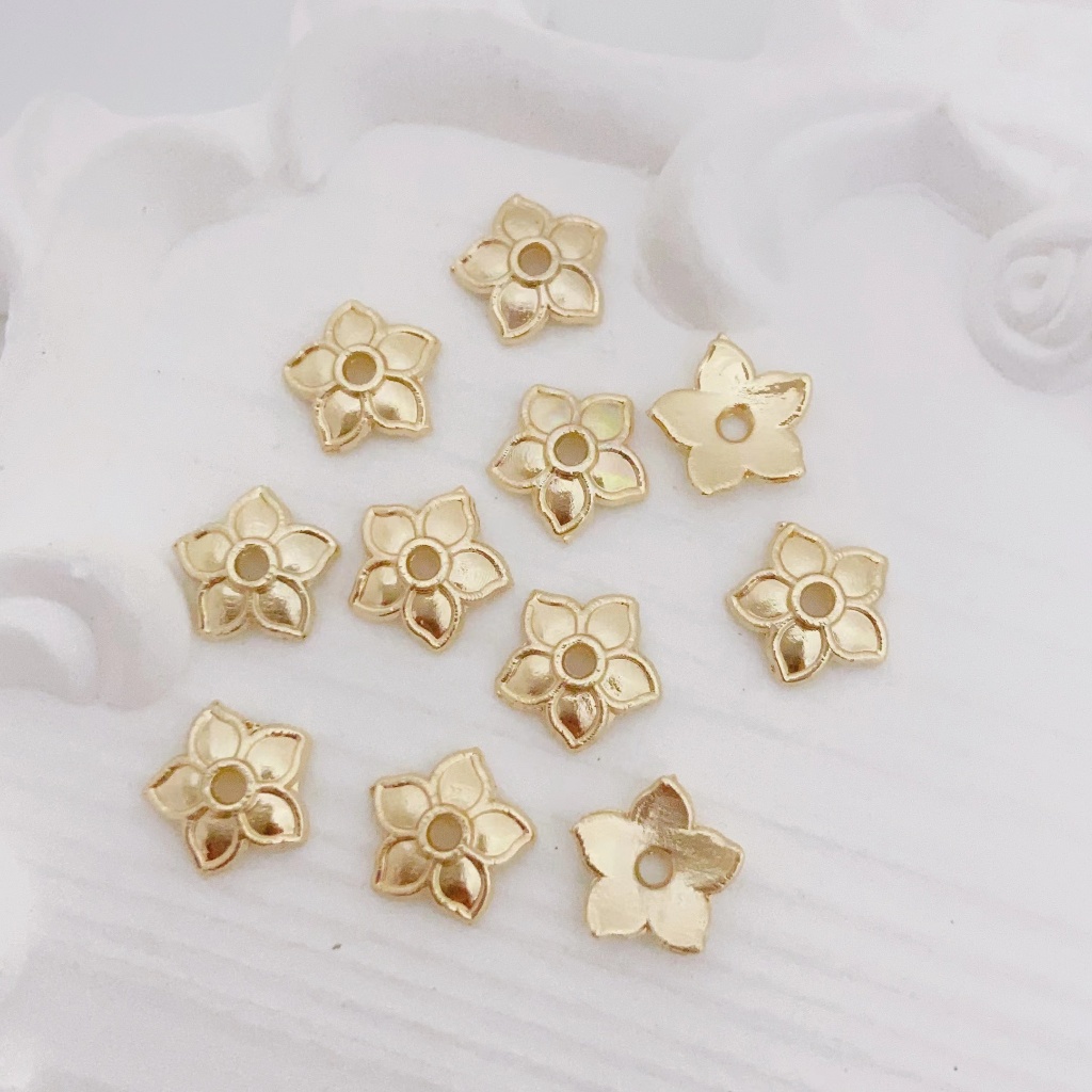 ก0014 [โมโนโครมโมโนโครมฟรี50สําหรับการสั่งซื้อกว่า100ชิ้น] 14พันแพคเกจสีทองรักษาระเบียบเอนทิตีกลีบดอกไม้ทําเองสร้อยข้อมืออุปกรณ์ ตัวเว้นวรรค ลูกปัดดอกไม้หมวกวั