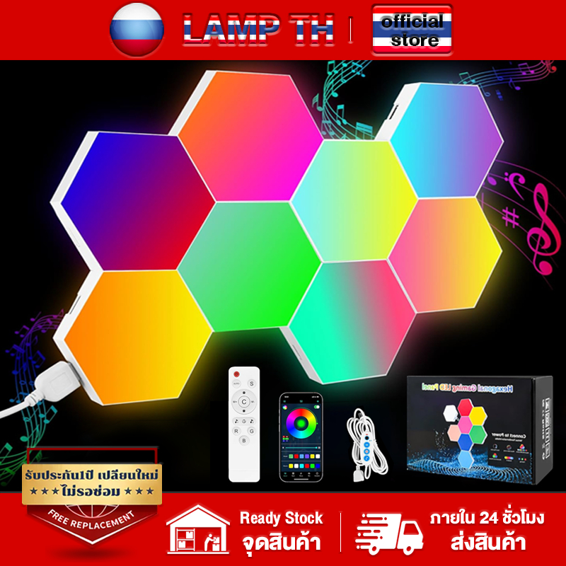 ไฟรังผึ้ง หกเหลี่ยม RGB 3 / 6 / 10 ชิ้น เปลี่ยนสีได้ 16 ล้านสี ตกแต่งห้อง ควบคุมผ่านรีโมทและแอพพลิเคชั่น