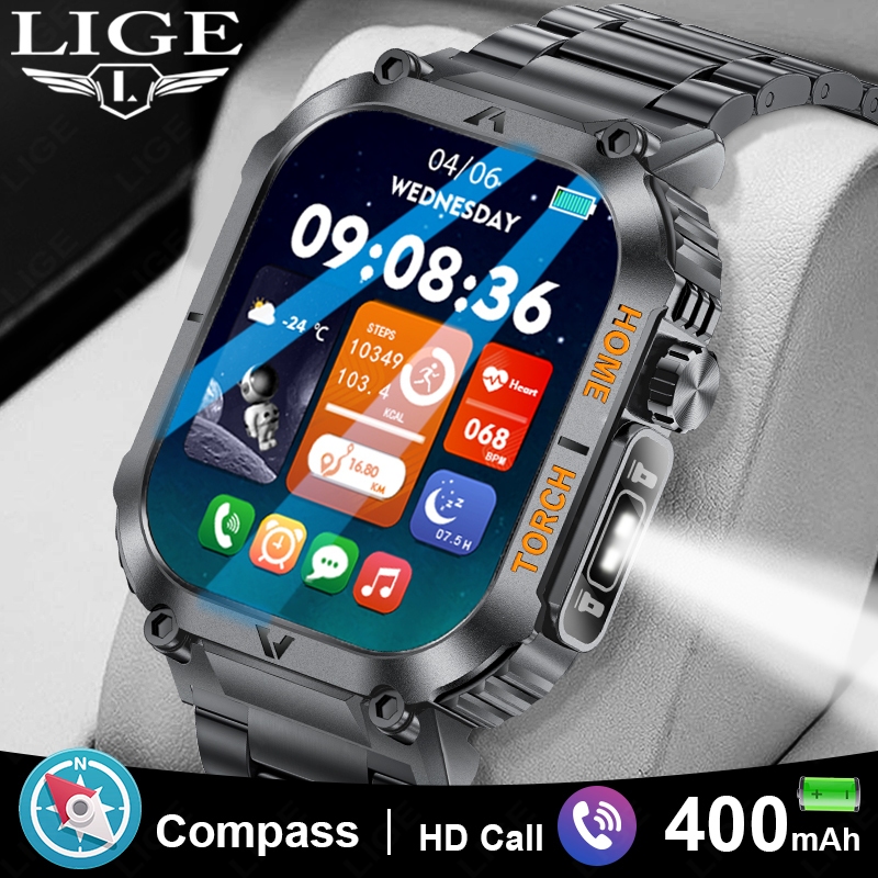 Lige สมาร์ทวอท์ช 2.02 นิ้วหน้าจอ HD พร้อมไฟ Led 3ATM กันน้ํากลางแจ้งกีฬาสุขภาพ Monitor Smartwatch สําหรับ Android ios