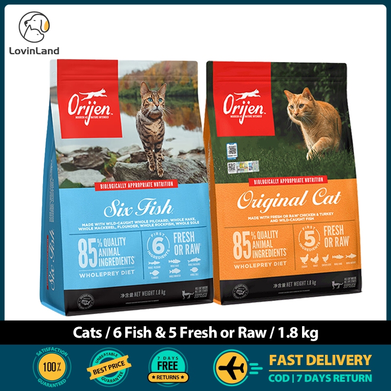 ORIJEN Six Fish อาหารแมวแห้ง 1.8 กก. ไก่ Flavour Grain อาหารแมวฟรีสําหรับแมวทุกขั้นตอนที่มีส่วนผสมสด
