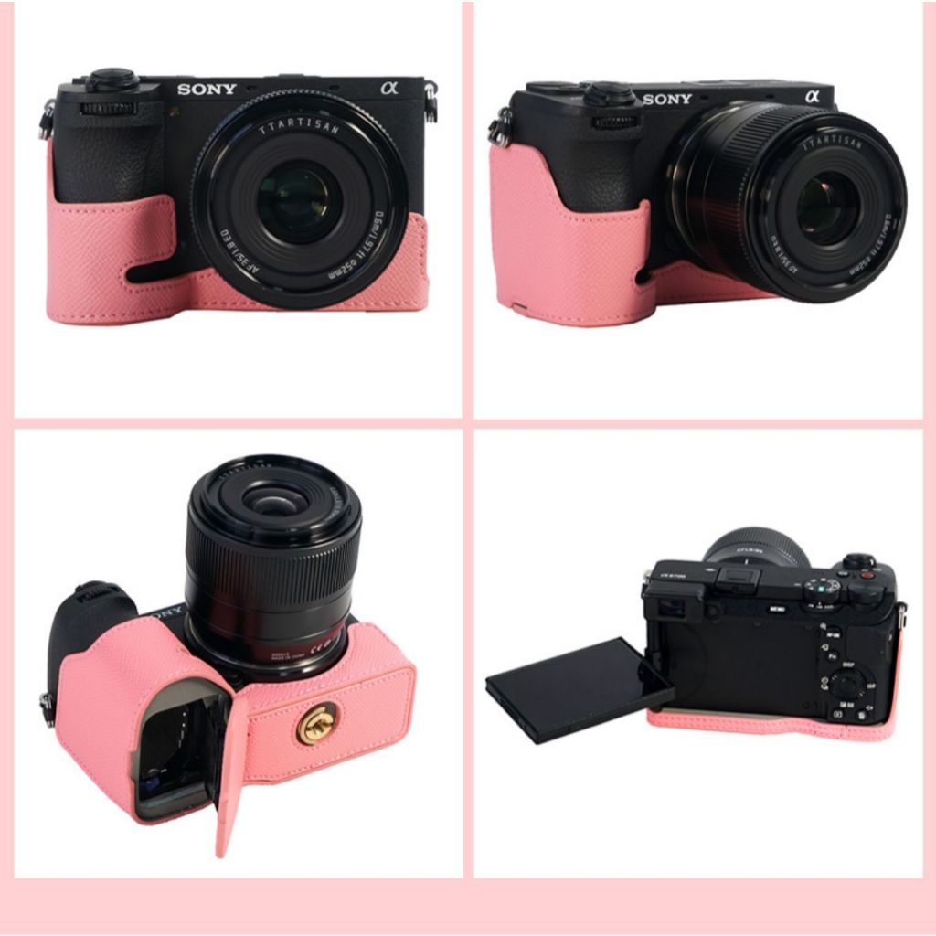 Sony A6700 ครึ่งกรณีสายรัดข้อมือหนัง PU กระเป๋ากล้องสําหรับ Sony ILCE-6700 A6700