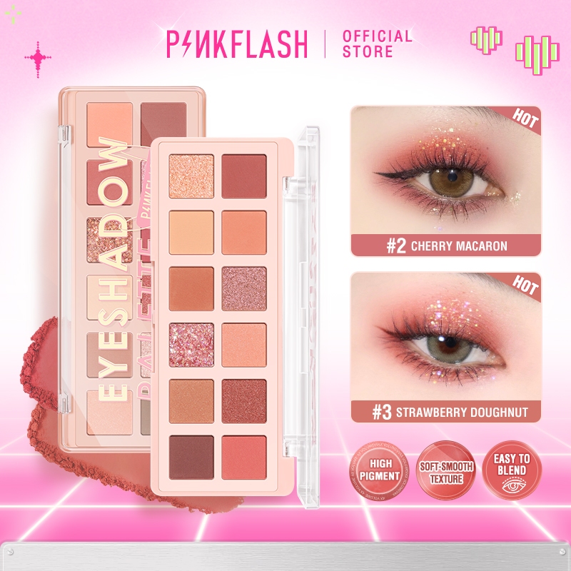Pinkflash PinkDessert พาเลตต์อายแชโดว์ 12 เฉดสี เนื้อฝุ่น เรียบเนียน กันน้ำ ติดทนนาน ไม่เหนียวเหนอะหนะ
