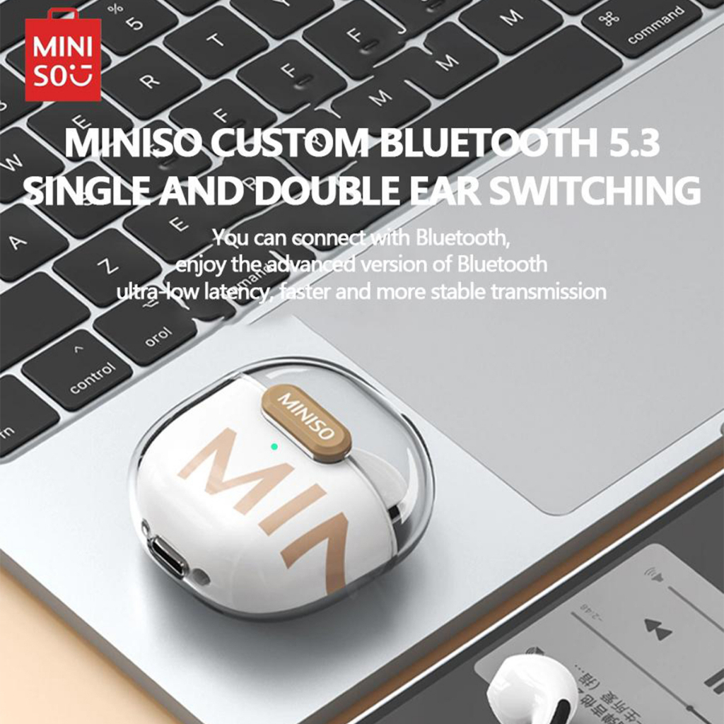 Miniso M01 หูฟังไร ้ สายบลูทูธหูฟังชนิดใส ่ ในหูลดเสียงรบกวนอัจฉริยะไฮไฟคุณภาพเสียงสเตอริโอสายไมโครโฟนบลูทูธ 5.3