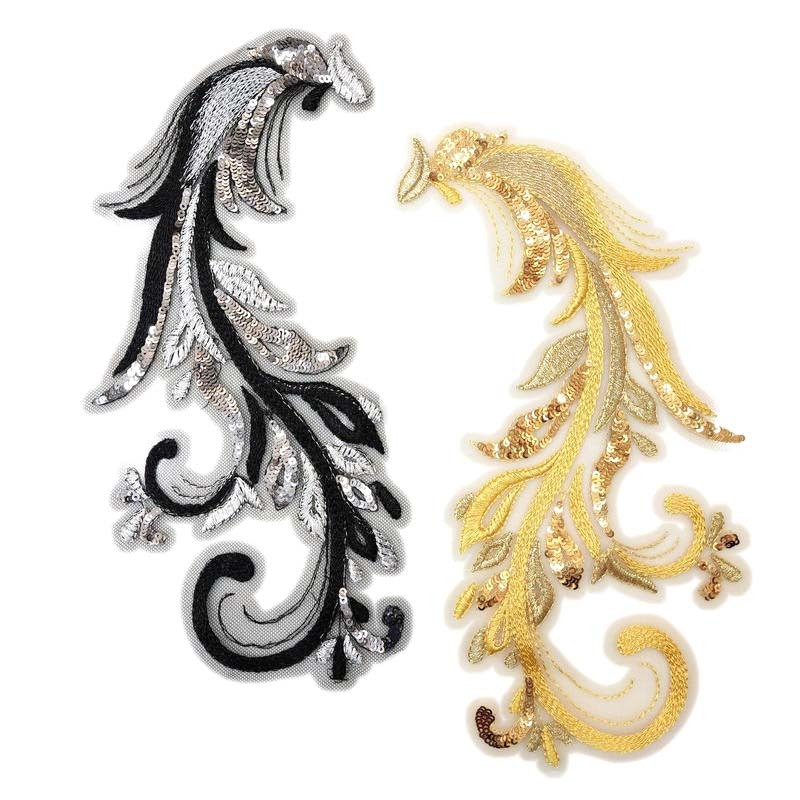 แผ่นแพทช์ ปักเลื่อม ลูกไม้ หลากสี สําหรับตกแต่งชุดเดรส DIY 25*14 ซม. 1 คู่