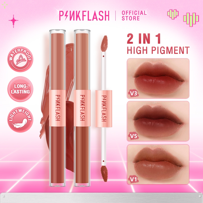 Pinkflash Ombrelips 2 In 1 ลิปสติก เนื้อแมตต์กํามะหยี่ 14 สี ติดทนนาน