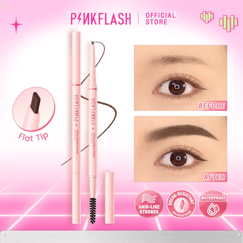 Pinkflash SkinnyLine ดินสอเขียนคิ้ว ปลายแบน 1 มม. ยืดหดได้ แม่นยํา เรียบเนียน ปลายคู่ ไม่เป็นก้อน กันน้ํา ติดทนนาน เม็ดสีสูง แตกหัก ทน ใช้งานง่าย
