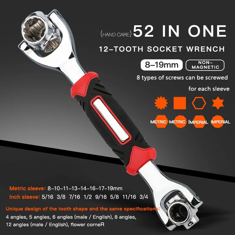 52 in 1 เครื่องมือซ็อกเก็ต Works Universal Ratchet Spline Bolts แขนหมุนเครื่องมือ 360 องศาหมุนประแจ