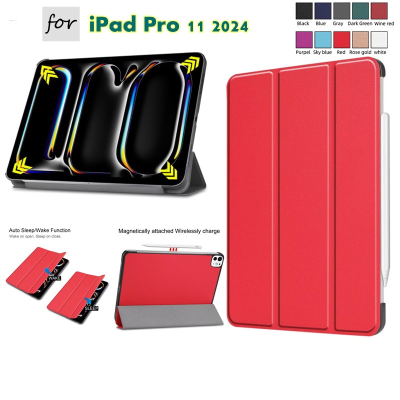 For iPad pro 11 2024 Premium Lightweight PU Leather Magnetic Cover with Auto Sleep/Wake i-Pad Pro11 ipad pro 11 2024  Flip Case