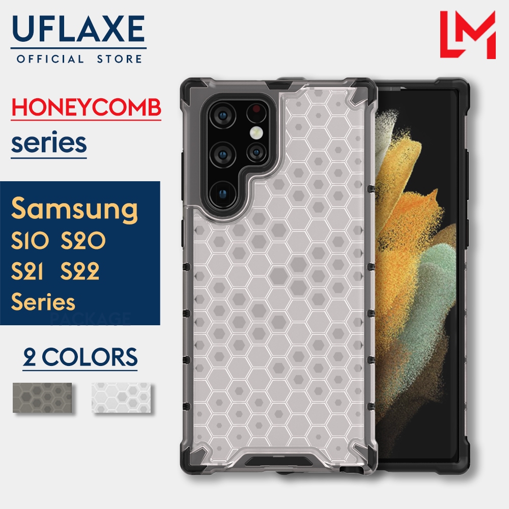 UFLAXE Honeycomb เคสแข็งกันกระแทกสำหรับ Samsung Galaxy S22 Ultra S21 S20 Plus S21 FE S10 S10e S10 Lite เคสโทรศัพท์โปร่งแสงใสป้องกันเต็มรูปแบบ เคสป้องกันการกระแทกที่ทนทาน
