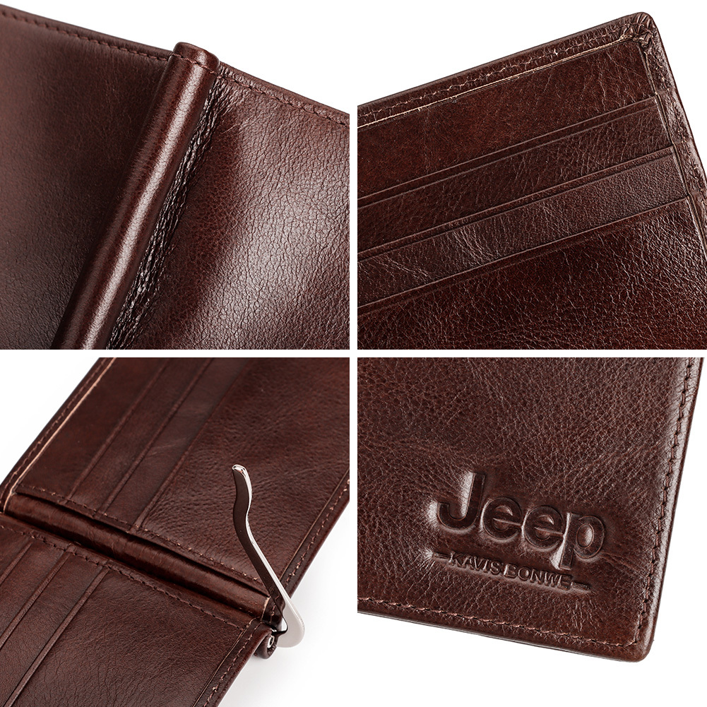 Jeep กระเป๋าสตางค์หนังแท้ แบบคลิปหนีบ สามารถพับได้ ใส่บัตรได้ สําหรับผู้ชาย